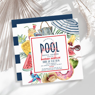 Convites Pool Party Beach Gear July 4th Bridal Shower
