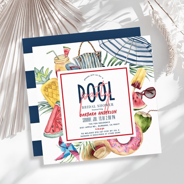 Convites Pool Party Beach Gear July 4th Bridal Shower (Criador carregado)