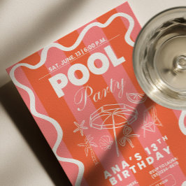 Convites Pool Party Birthday Invitation, Teen Pool Party In