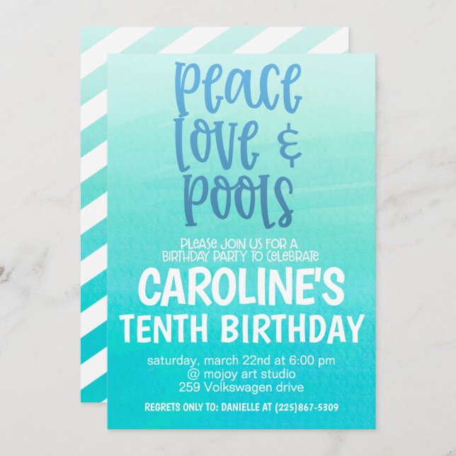 Convites Pool Party Birthday Party Invitation (Frente/Verso)