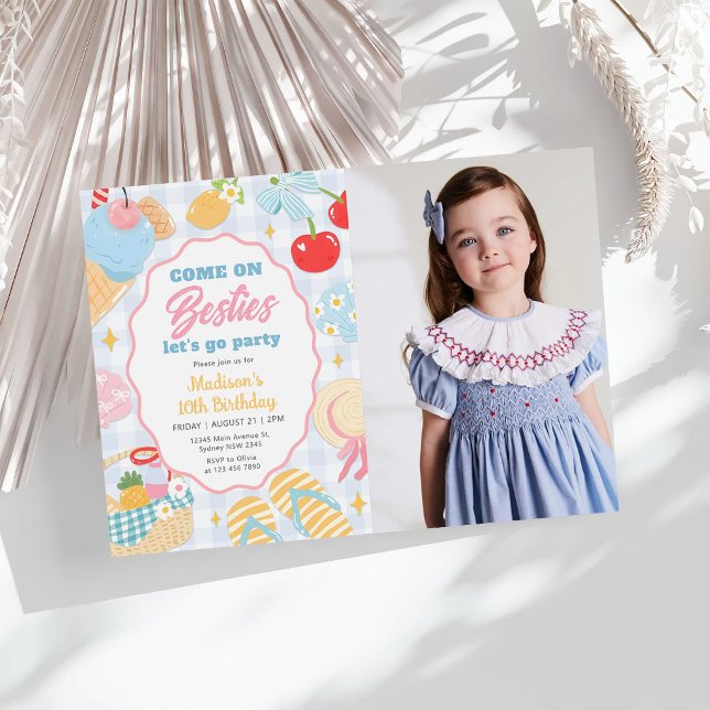 Convites Pool Party Pastel Doodle Beach Birthday Photo (Criador carregado)