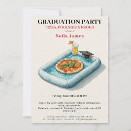 Convites Pool Party Pizza Graduation Celebration Invitation