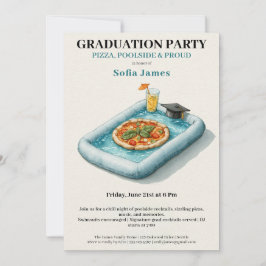Convites Pool Party Pizza Graduation Celebration Invitation