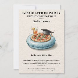 Convites Pool Party Pizza Graduation Celebration Invitation
