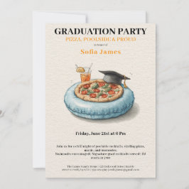 Convites Pool Party Pizza Graduation Celebration Invitation