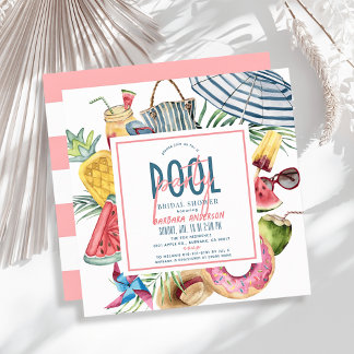 Convites Pool Party Tropical Beach Gear Bridal Shower