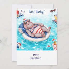 Convites Pool Party with Hippo