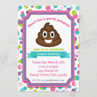 Convites Poop Emoji Girl Birthday