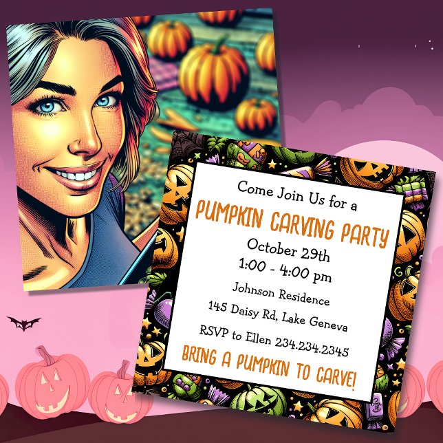 Convites Pop Art Halloween Pumpkin Carving Party (Criador carregado)