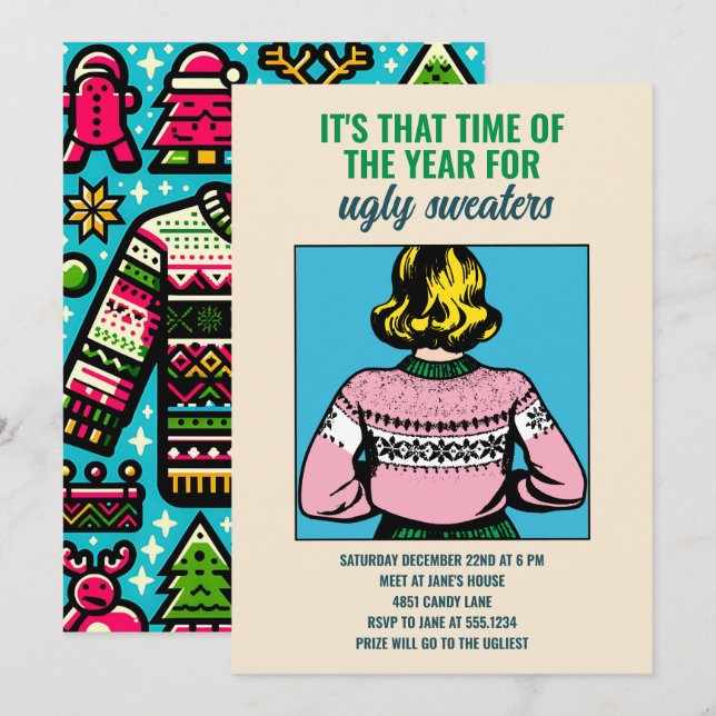 Convites Pop de Arte de Festa Feia de Natal Personalizada (Frente/Verso)