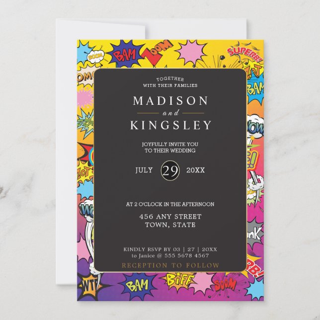 Convites Pop de Arte do Livro 💥 🎉 Casamento Incrível (Frente)