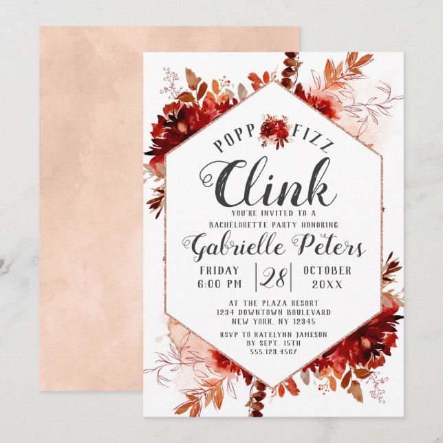 Convites Pop de Beleza Russa Festa de solteira Clink (Frente/Verso)