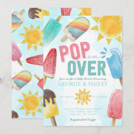 Convites Pop de picolé de verão em cima do Chá de fraldas