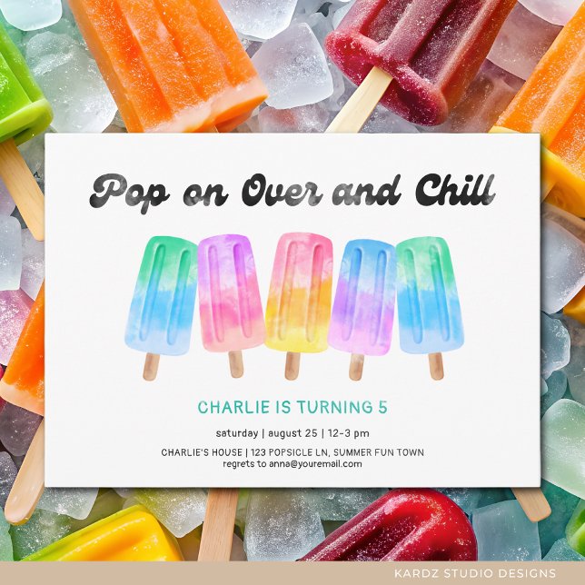 Convites Pop de picolé em qualquer Aniversário de criança e (Invite shown in 5 x 7 inches, choose size, paper, and corner style. Get prints or a digital card.)