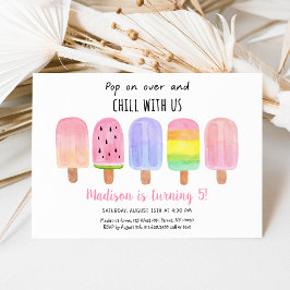 Convites Pop de picolé sobre garota rosa no aniversário
