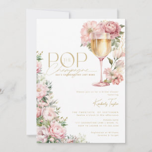 Convites Pop do Chá de panela Cor-de-Rosa Floral Champanhe
