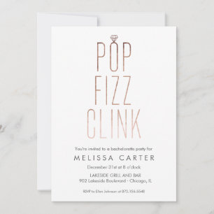 Convites Pop Dourada rosa Fizz Clink Bachelorette Faux Foil