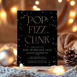 Convites Pop Fizz Clink Black Dourado Festa de Véspera de A