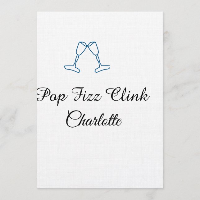 Convites Pop fizz clink blue champagne bottle new year (Frente)
