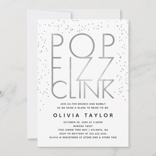 Convites Pop Fizz Clink Chá de panela, Prata (Frente)