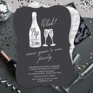 Convites Pop Fizz Clink Champagne Festa de Ano Novo