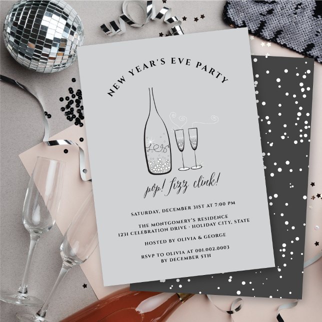 Convites Pop Fizz Clink Champagne Saúde Ano Novo Festa (Pop Fizz Clink Champagne Cheers New Year Eve Party Invitation @ fat_fa_tin)