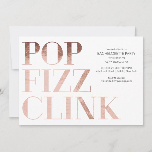 Convites Pop Fizz Clink Festa de solteira Convide Foil Faux (Frente)