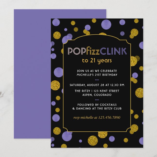 Convites Pop Fizz Clink Milestone ou Qualquer Aniversário I (Frente/Verso)