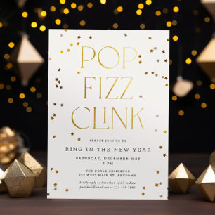 Convites Pop Fizz Clink White Dourado Confetti Véspera de A