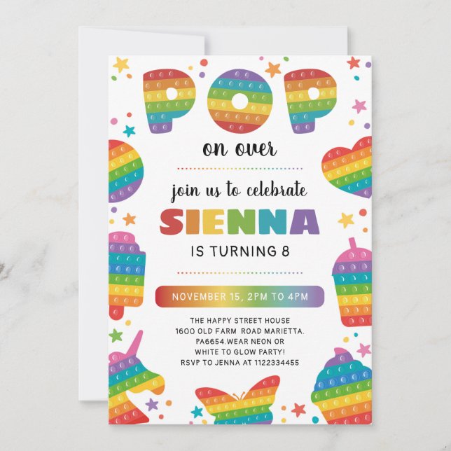 Convites Pop it Invitation for Birthday Party Fidget Toy  (Frente)