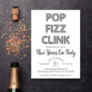 Convites Pop moderno Fizz Clink no Partido da Véspera do An