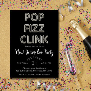 Convites Pop moderno Fizz Clink no Partido da Véspera do An