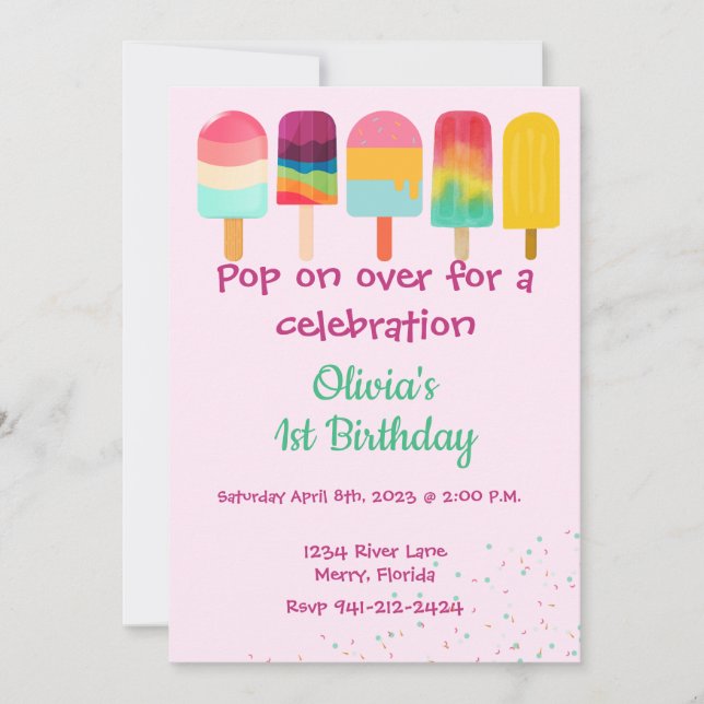 Convites Pop on Over Summer Theme Birthday (Frente)