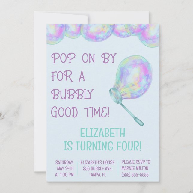 Convites Pop para um tempo muito bom! Bubble Birthday (Frente)