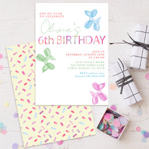 Convites Pop sobre 6 Aniversário do Balão de Aniversário