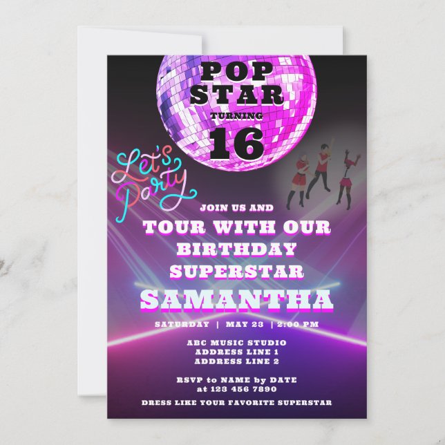 Convites Pop Star Party Like A Superstar Rock Star Aniversá (Frente)