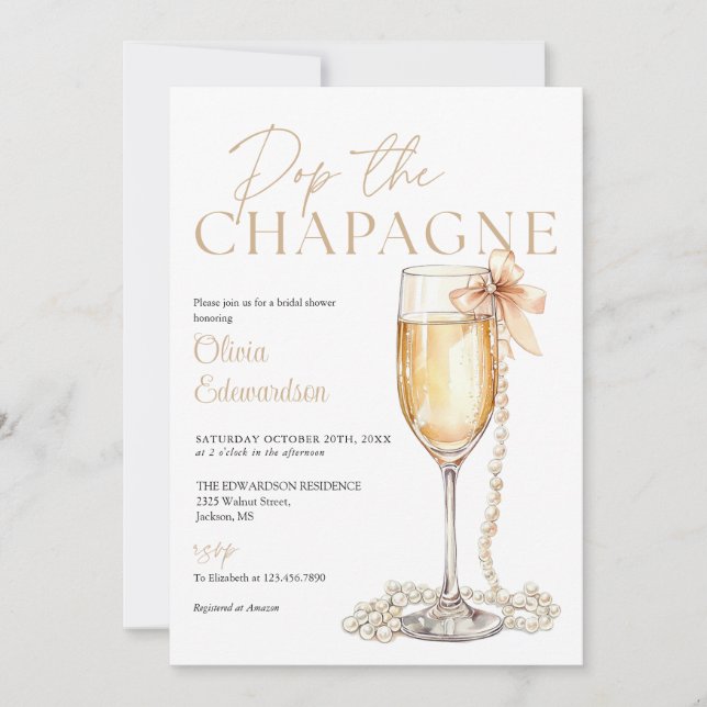 Convites Pop The Champagne QR Code Bridal Shower (Frente)