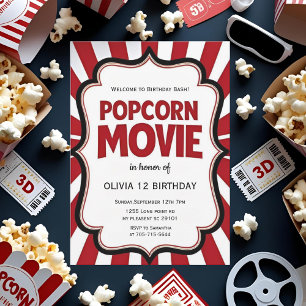 Convites Popcorn Movie Night Birthday   Partido Red Theater