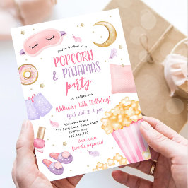 Convites Popcorn Pajamas Sleepover Sumber Party Aniversário