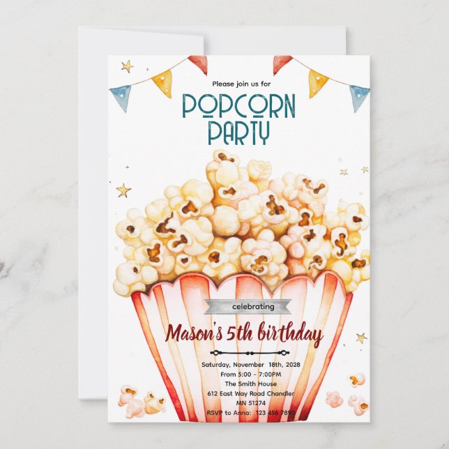 Convites Popcorn party theme invitation (Frente)