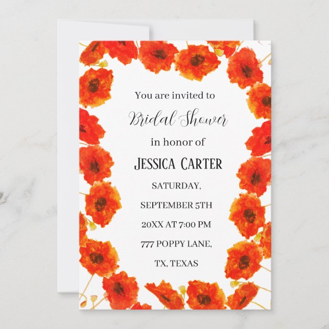 Convites Poppies Floral Watercolor Chá de panela Boho (Frente)