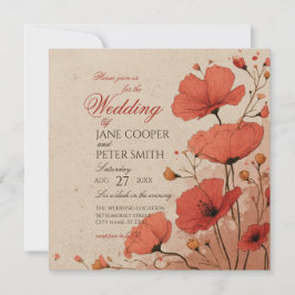 Convites Poppies floral Wedding Invitation