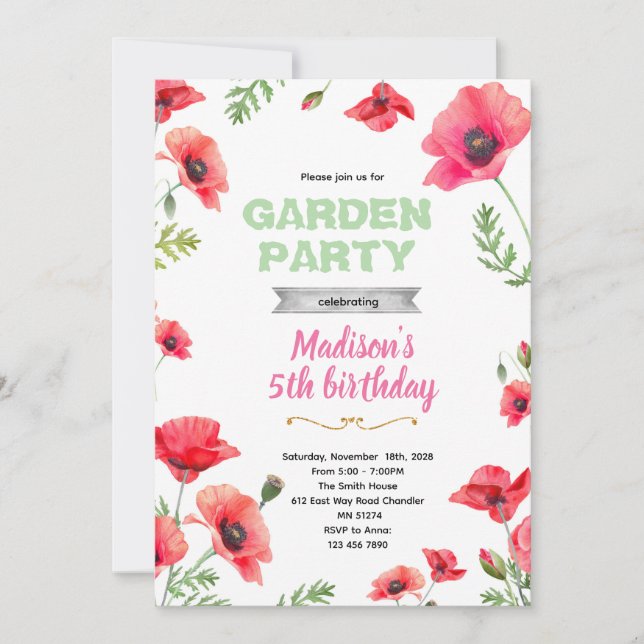 Convites Poppies Garden Party Invitation (Frente)
