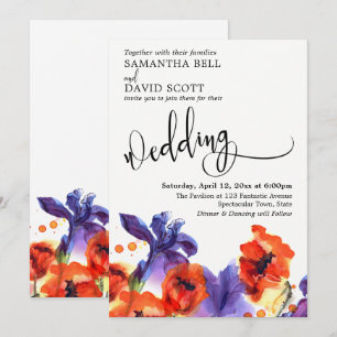 Convites Poppies Vermelhos, Casamento Moderno Iris Watercol