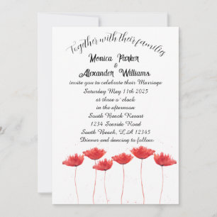Convites Poppies Vermelhos Casamento Russo Floral Elegante