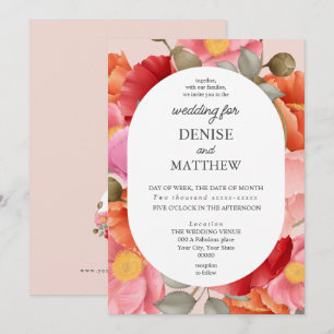 Convites Poppy de Aquarela com Rosa Blush