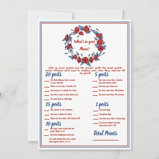 Convites Poppy Floral Chá de fraldas 2x Jogos (Frente)