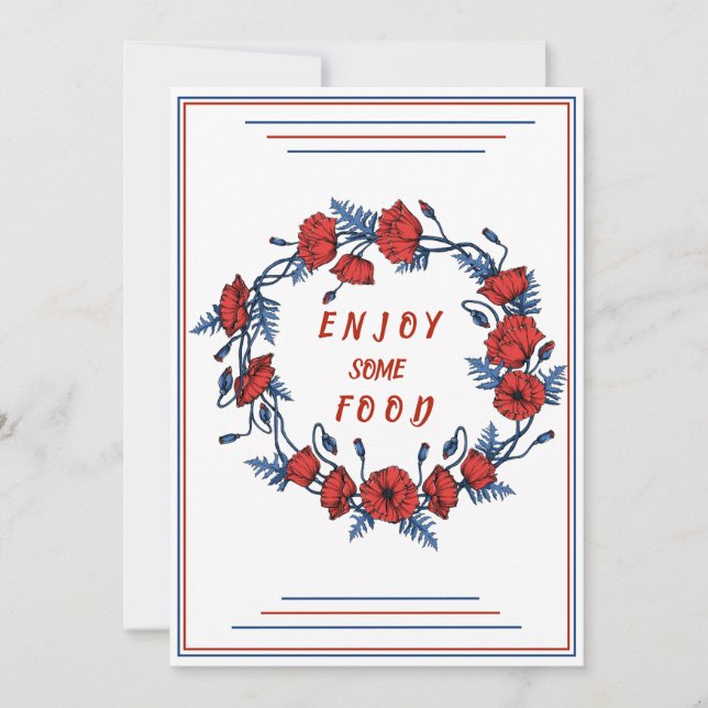 Convites Poppy Floral Chá de fraldas Aproveite Alguma Comid (Frente)