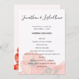 Convites Poppy Flower Wedemony Program L2