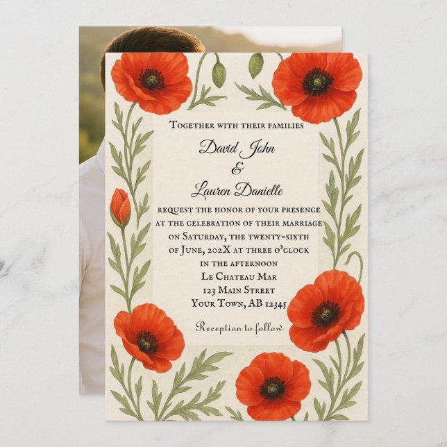 Convites Poppy Reverie Photo Wedding Invitation (Frente/Verso)
